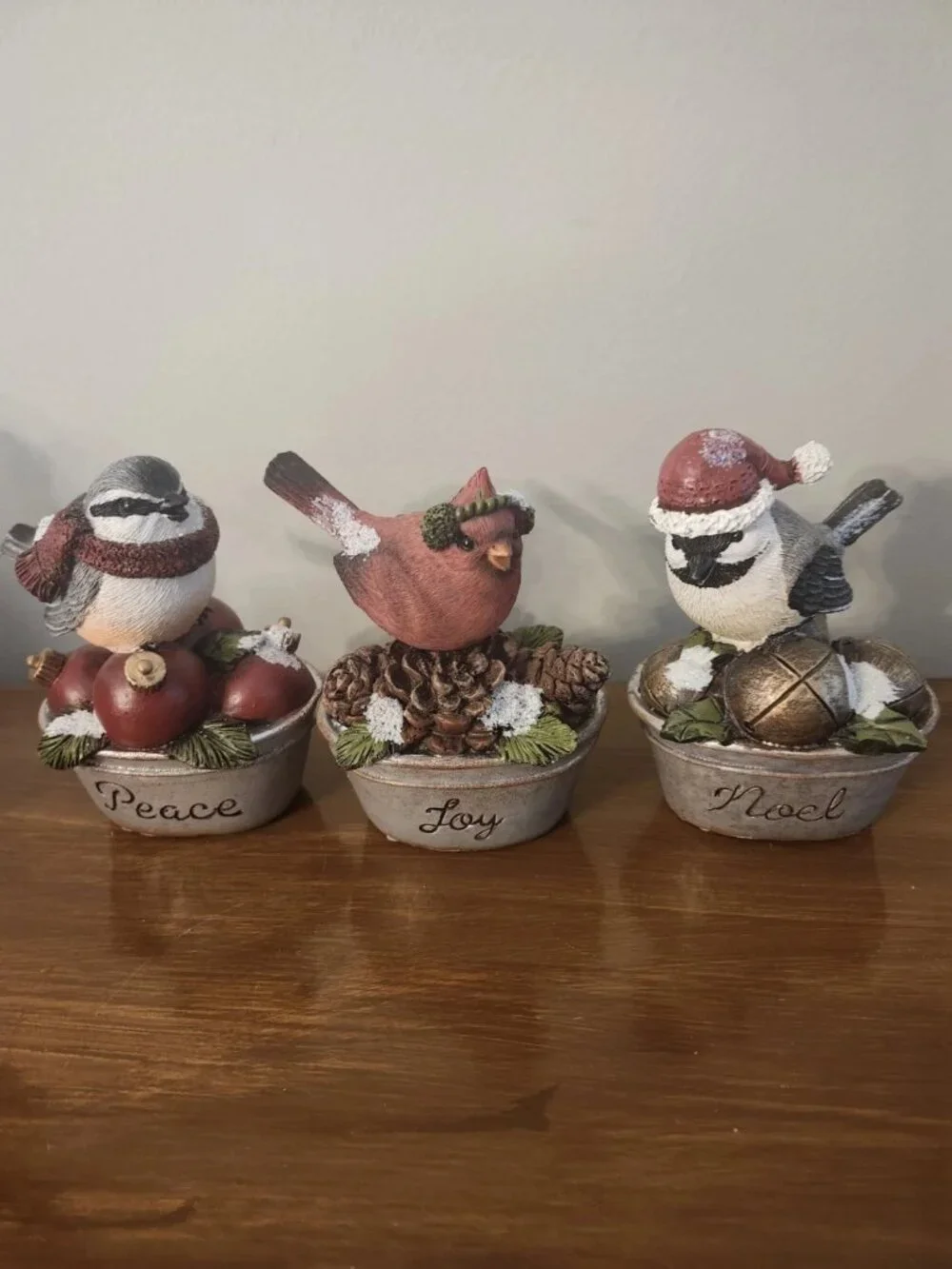 Winter Rustic Bird Set of 3 - Joy, Noel and Peace Christmas Figurine